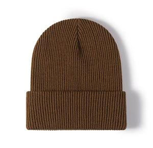 Bonnet unisexe en tricot jacquard 100% acrylique côtelé couleur unie avec revers réglable, style décontracté pour adultes 56-58CM - Product Image 1