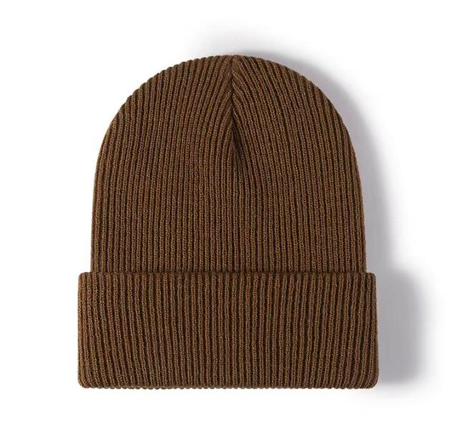 Unisex Jacquard Knitted Beanie 100% Acrylic Ribbed Solid Color Cuffed Adjustable Winter Hat Casual Style for Adults 56-58CM