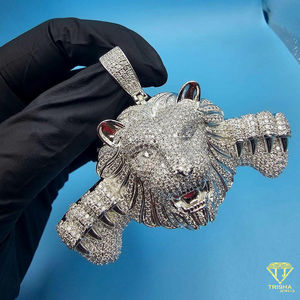 Colgante de Cabeza de León con Diamantes y Piedras de Moissanita VVS, Joyería de Lujo Hecha a Mano, Estilo Hip Hop - Product Image 5