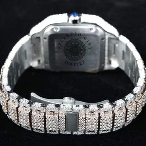 Montre de luxe pour homme avec diamants, boîtier carré en argent moissanite 36 mm, mouvement à quartz analogique ETA, cadran à chiffres romains, verre saphir - Product Image 3