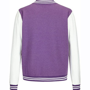 Unisex Black <b>Purple</b> Varsity Jacket 100% Wool Genuine Leather Stand Collar Regular Fit Waterproof Windproof Eco-Friendly Winter - Product Image 2