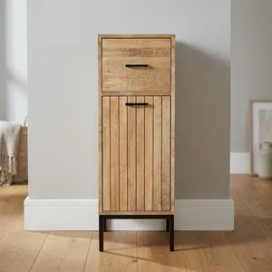 Minimalist Mango Wooden Bathroom <b>Cabinet</b> with 1 Drawer and 1 Door Natural Finish Freestanding Storage Unit - Product Image 3