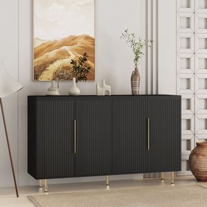 Aparador Moderno Negro con Ranuras Laterales y Estantes Ajustables, Mueble Grande para Sala de Estar, Conso-Credenza - Product Image 3