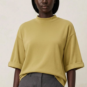 T-shirts personnalisés en gros pour femmes, 100 % coton, décontractés, col rond, pull-over pour l'été et le printemps - Product Image 1