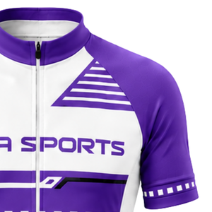 Maillot de cyclisme violet et blanc à manches courtes avec fermeture éclair sur le devant, respirant, pour course cycliste, vêtements de cyclisme professionnels, personnalisable pour équipes sportives - Product Image 5