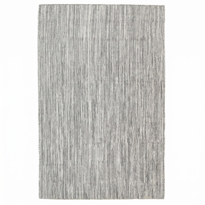 Tapis à rayures verticales en laine gris argenté, tapis linéaire texturé minimaliste, antidérapant, avec support écologique pour salon - Product Image 1