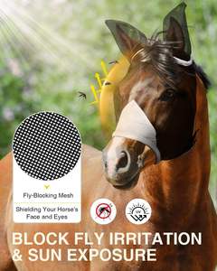 Masque anti-mouches pour chevaux en maille extensible et respirante avec protection UV pour les oreilles et les yeux - Product Image 3