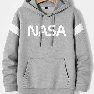 Sudadera con capucha estampada de la NASA para hombre, corte regular, informal, para otoño, con diseño de bolsillo, azul marino, rayas amarillas - Product Image 2