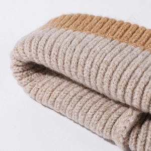 Unisex Korean Style Color Block Striped Thick Knit Slouchy Beanie <b>Hat</b> <b>Winter</b> Warm Cuffed Cap - Product Image 3
