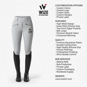 WIZE Culotte d'équitation unisexe taille haute longueur intégrale en velours côtelé extensible dans quatre directions, taille élastique, imprimé gris avec logo personnalisé - Product Image 6