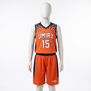 Ensemble d'uniformes de basket-ball personnalisés pour jeunes, maillot et short sublimés pour enfants, garçons et filles, nom et numéro de l'équipe, orange marine, 100% polyester, col en V - Product Image 4