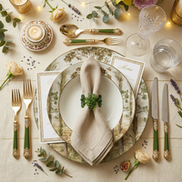 Lot de vaisselle en céramique motif forêt, style vintage, décor arbre aquarelle, assiettes à soupe en porcelaine pour mariage, restaurant, vente au détail