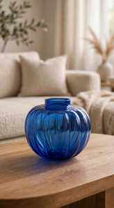 Green Art Deco Transparent Ribbed Round Borosilicate Glass Tabletop Vase for Living <b>Room</b> Dining Table Home <b>Decor</b> Diwali - Product Image 5