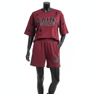 Ensemble T-shirt et short en jersey de coton premium pour femme, tissu doux et respirant 200 GSM, strass thermocollés, logo personnalisé, ensembles pour femmes - Product Image 6