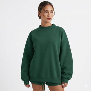 Women's Winter Long <b>Drop</b> Shoulder Pullover Mock Neck Sweatshirt Fleece Polyester/Cotton High Quality Fabric OEM Service - Product Image 1