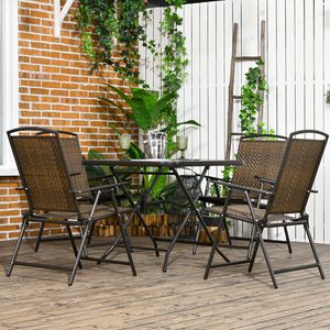 Dark Brown 5-Piece Foldable Wicker Patio Furniture Set Outdoor Dining <b>Table</b> with Umbrella Hole - Product Image 2