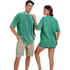 Oversized Green Cotton <b>TShirt</b> Short Sleeve O-Neck <b>Plain</b> Dyed Casual Wear Mens Jersey Tee Breathable Solid Color Streetwear Styl - Product Image 3