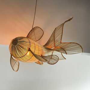 Rattan Fish Chandelier Bamboo Wicker Pendant Light Handmade Fish Shape Lampshade Boho <b>Ceiling</b> Lamp Supplier - Product Image 3
