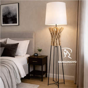 Lampe de chevet en bois massif écologique et durable avec pieds en fer, design moderne pour chambre à coucher - Product Image 1