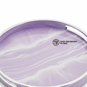 Bandeja de Resina de Mármol Morado de Lujo con Borde Dorado |   Elegante Bandeja Ovalada para Servir - Product Image 2