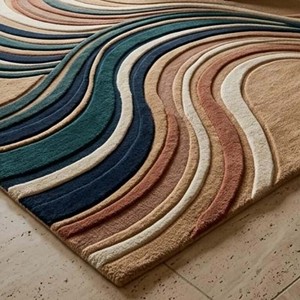 Alfombra Moderna Abstracta con Diseño de Olas, Multicolor, Contemporánea, Suave, Afelpada y con Mechones, para Sala de Estar, Dormitorio, Oficina, Decoración del Hogar - Product Image 3