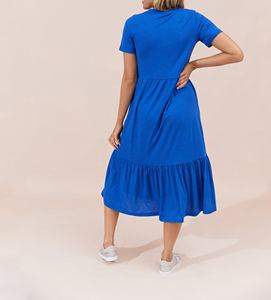 Vestido Casual de Verano Azul Claro de Manga Corta con Cuello Redondo, Bolsillos y Falda Escalonada - Product Image 2