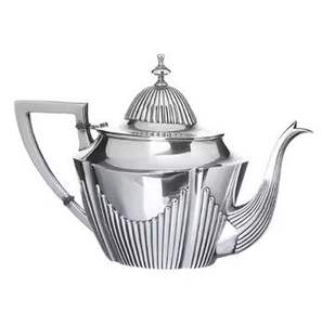 Théière en argent ornée, texture côtelée et à pois, bec courbé, poignée décorative, finition polie, vaisselle de cuisine vintage élégante - Product Image 5