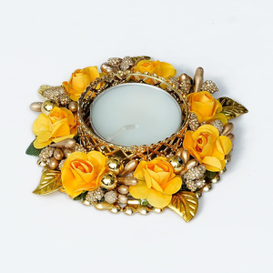 Centro de Mesa Decorativo con Flores Artificiales de Rosas Amarillas, Diseño en Tono Dorado, Decoración para Bodas, Fiestas y Hogar - Product Image 6
