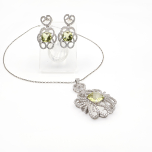 925 <b>Sterling</b> <b>Silver</b> Natural Lemon Quartz Pendant & <b>Earring</b> <b>Set</b> Rhodium Plated OEM ODM Fine Jewelry - Product Image 1