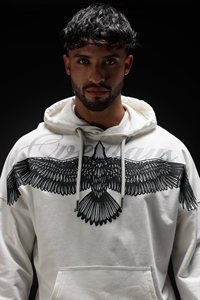 Unisex <b>White</b> Cotton Fleece Zip-Up Hoodie Eagle Print Drawstring Kangaroo Pocket Casual <b>Sweatshirt</b> with Reflective Panels Winter - Product Image 5