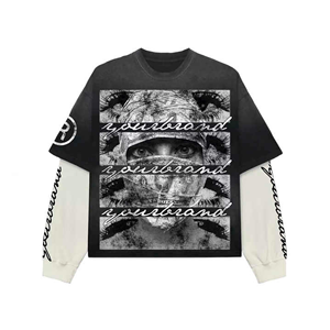 Camiseta Gráfica Personalizada Y2K de Algodón de 300 GSM, Corte Holgado, Doble Capa, Manga Larga, Suministro OEM - Product Image 3