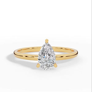 แหวนเพชรทรงลูกแพร์สามง่ามแบบยาว ราคาดีที่สุด เพชรเพาะเลี้ยง 18K ทองคำแท้ ขายส่ง OEM ผู้จัดจำหน่ายเครื่องประดับชั้นดี - Product Image 1