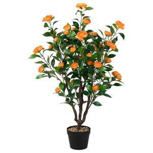 Albero di Camelia Artificiale Realistico da 40 Pollici con 37 Fiori Gialli e Foglie Verdi Dense Verde+Giallo - Product Image 1