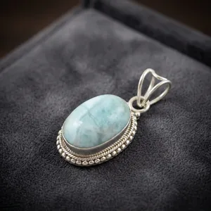925 Sterling Silver Larimar Pendant Handmade Natural Blue Gemstone Vintage Jewelry Elegant Bohemian Design For Women Wholesale - Product Image 5