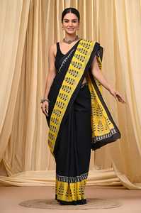 Sari en coton Mulmul imprimé à la main de qualité supérieure, sari ethnique indien en coton doux pour femmes, vente en gros - Product Image 5