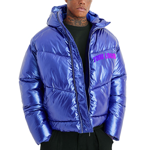 Rainbow Touches Custom <b>Winter</b> Shiny Hooded Metallic Bubble Puffer <b>Jacket</b> Men - Product Image 3