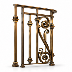 Curved Bronze Ornamental Metal <b>Stair</b> <b>Railing</b> with Bold Scrollwork Panels for Villas Hotels and Classic Interiors - Product Image 2