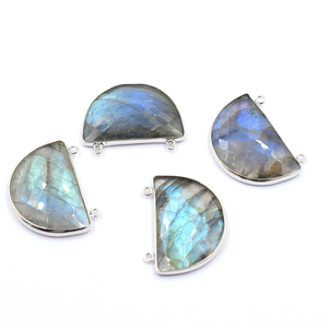 Labradorite Half Round Faceted Gemstone 925 Sterling Silver Bezel Silver Plated Pendant with Bail for Jewelry Making - Product Image 1