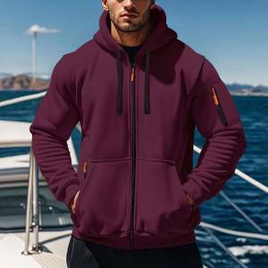 Sudadera con capucha y cremallera para hombre, con logotipo personalizado OEM, 100% algodón, 380 GSM, con bolsillos con cremallera, manga larga, cordón ajustable, chaqueta deportiva. - Product Image 3