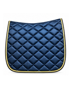 Almohadilla de satén azul marino de lujo premium para silla de montar con ribetes y adornos dorados, acolchado de diamante, transpirable para equinos. - Product Image 3
