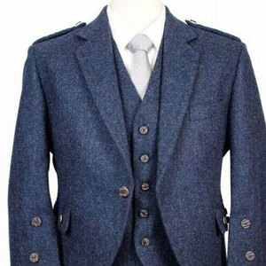 Custom <b>Men's</b> Wholesale <b>Blue</b> <b>Tweed</b> Argyle kilt <b>jacket</b> with 5 Button Waistcoat Wedding Kilt <b>Jacket</b> Front Logo - Product Image 2