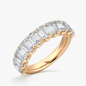 Lab Grown Diamond Emerald Cut Half Eternity Band 14K Yellow Gold Wedding <b>Ring</b> Luxury Bridal Anniversary Engagement Gift - Product Image 1
