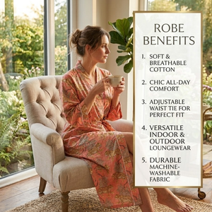 Kimono de Algodón con Diseño Floral de Tigre |   Bata de dormir de manga larga con cuello en V para mujer |   Ropa de Dormir de Alta Calidad con Cordón Ajustable - Product Image 6