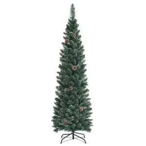 Sapin de Noël artificiel vert de 1,5 m avec 214 pointes luxuriantes et 25 cônes de pin réalistes, support métallique pliable - Product Image 2