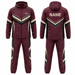 MEGAMAPLE <b>Men's</b> Maroon Hooded Sporty Bomber <b>Jacket</b> PU Waterproof <b>Jacket</b> Pants Color Blocking Zipper Closure <b>Summer</b> Wear - Product Image 1