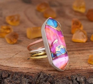 แหวนเงินแท้ 925 ประดับมุกสีชมพูและเทอร์ควอยซ์แบบสามวง งานแฮนด์เมด สำหรับผู้หญิง ขายส่ง - Product Image 6
