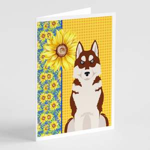 Girasoles de verano Red Siberian Husky Pack 8 Whimsical A7 Tamaño 5x7 Tarjetas de notas en blanco con sobres para fines de felicitación - Product Image 1