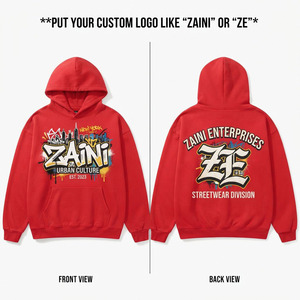 เสื้อฮู้ดดี้โอเวอร์ไซส์ผ้าฝ้ายฟลีซพรีเมียม 330gsm สำหรับผู้ชาย พิมพ์ลายการ์ตูนดิจิทัลตามสั่ง สีแดง สไตล์สตรีทแวร์ หนานุ่ม - Product Image 1