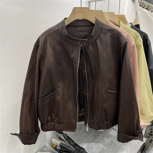 Chaqueta de cuero acolchada de invierno para mujer, con capucha, cuello alto, estilo casual holgado, negra, estilo motociclista, lavada - Product Image 2