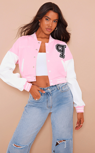 แจ็คเก็ตหนังเบสบอลแบบ Letterman สีชมพูสั่งทำพิเศษสำหรับผู้หญิง ขายดีที่สุด - Product Image 6